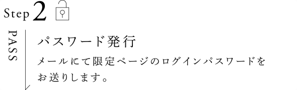 Step2 パスワード発行／メールにて限定ページのログインパスワードをお送りします。