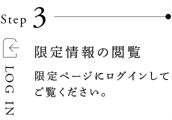 Step3 限定情報の閲覧／限定ページにログインしてご覧ください。