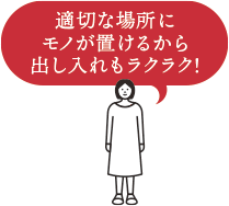 適切な場所にモノが置けるから出し入れもラクラク！