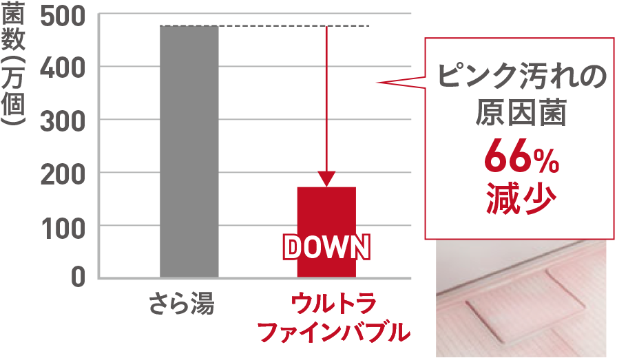 ピンク汚れの原因菌66%減少