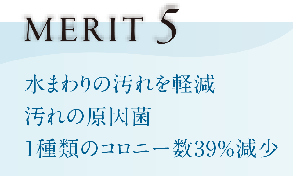 MERIT5 水まわりの汚れを軽減汚れの原因菌1種類のコロニー数39%減少
