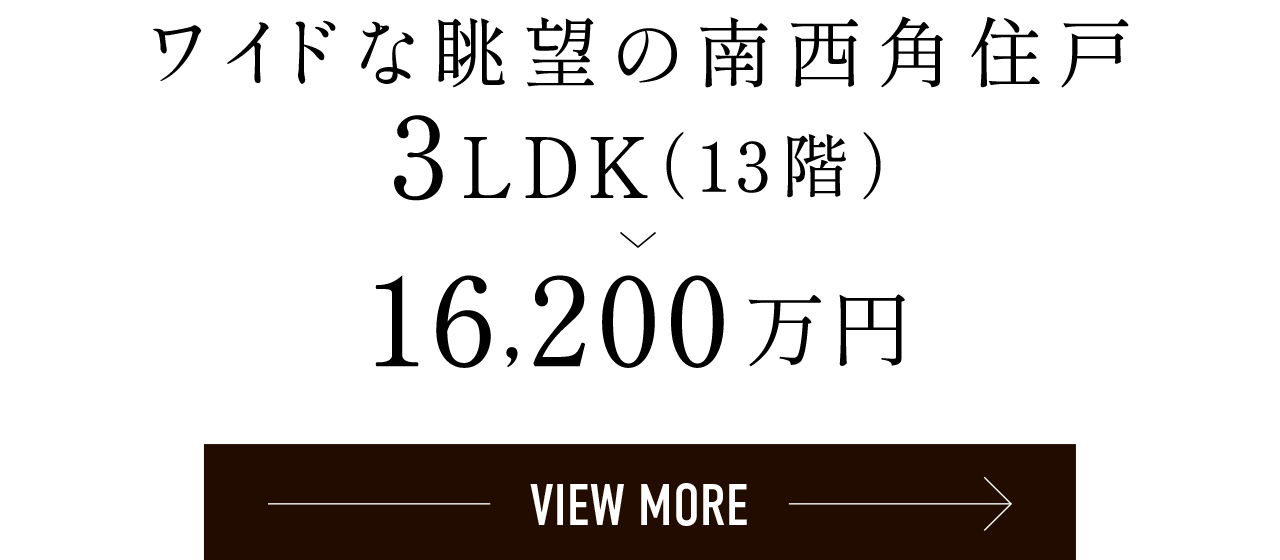ワイドな眺望の南西角住戸 3LDK（13階）> 16,200万円